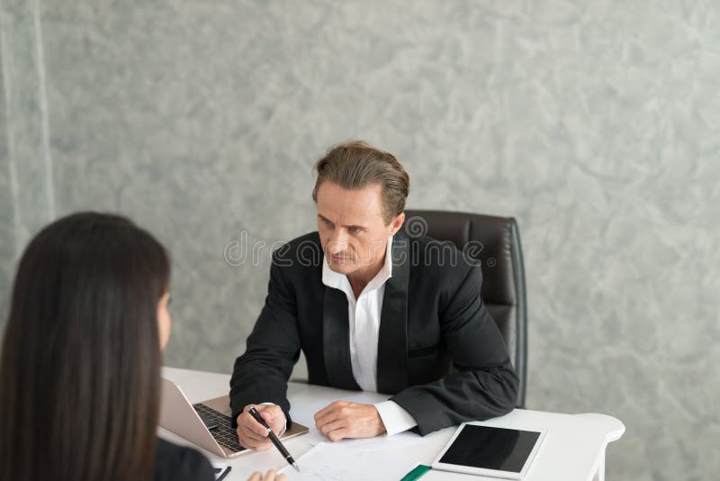 Boss complain to businesswoman employee for mistake on her job, royalty free stock images Boss complain to businesswoman employee for mistake on her job, royalty free stock images