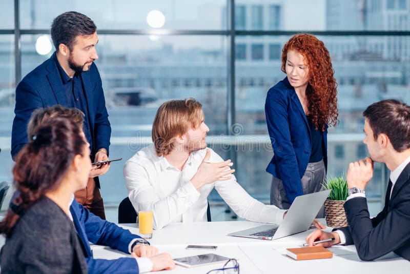 Boss leader coaching in office. On job training. Business and Education concept royalty free stock image