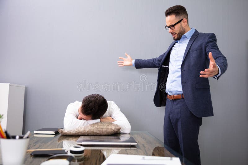 Boss Looking Tired Employee Sleeping at Office Stock Photo - Image profession, business: 210563396