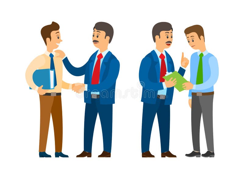 Boss with Man, Employer and Employee with Pages Stock Vector - Illustration  of chief, associate: 160720001