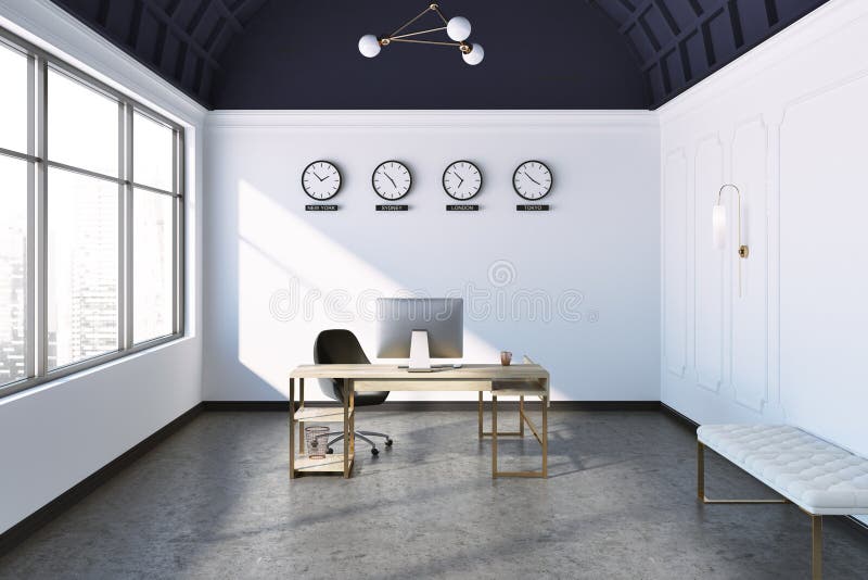Boss Office Interior, Clocks on Wall Stock Illustration Illustration of floor, meeting 116971278