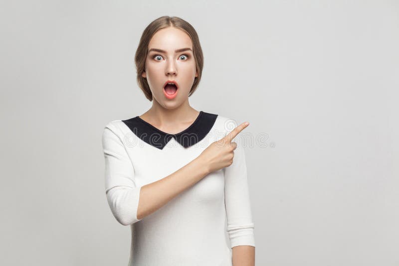 Boss Pointing Finger At Copy Space, And Looking At Camera With S Stock