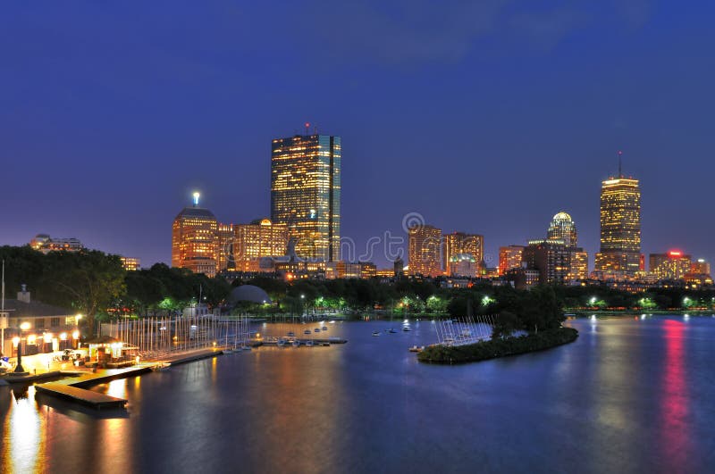 Boston cityscape and Charles River at dusk, from Longfellow Bridge. Hdr bridge stock images, royalty-free photos and pictures