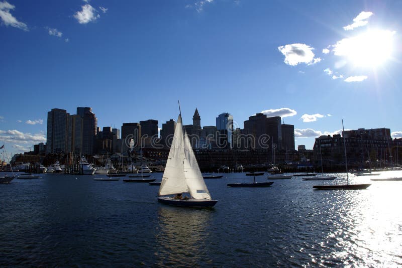 Boston Harbor Downtown Skyline and Sailboat Stock Photo Image of downtown, ship 3208582