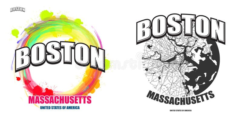 Boston, Massachusetts, Two Logo Artworks Stock Vector - Illustration of  colorful, print: 115206470