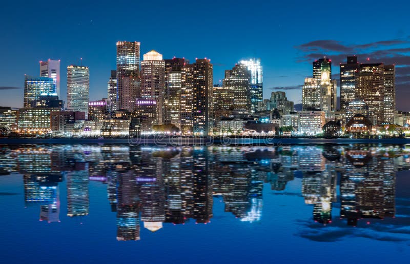 Boston Skyline at Night royalty free stock photos Boston Skyline at Night royalty free stock photos