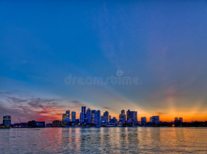 boston skyline at sunset