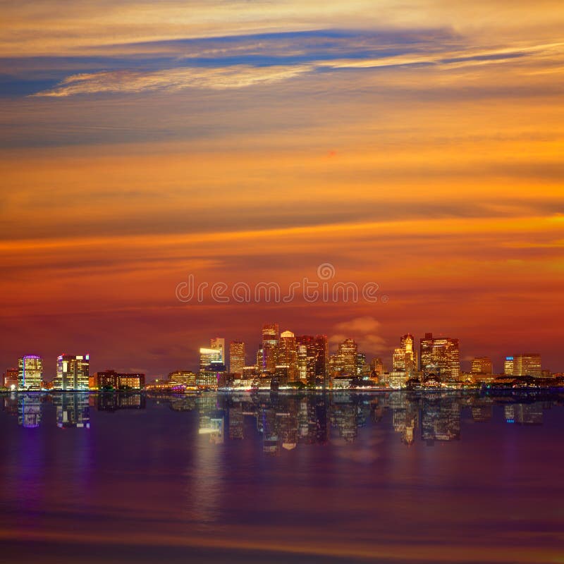 Boston Skyline at Sunset Custom Tower Clock Tower Stock Image Image