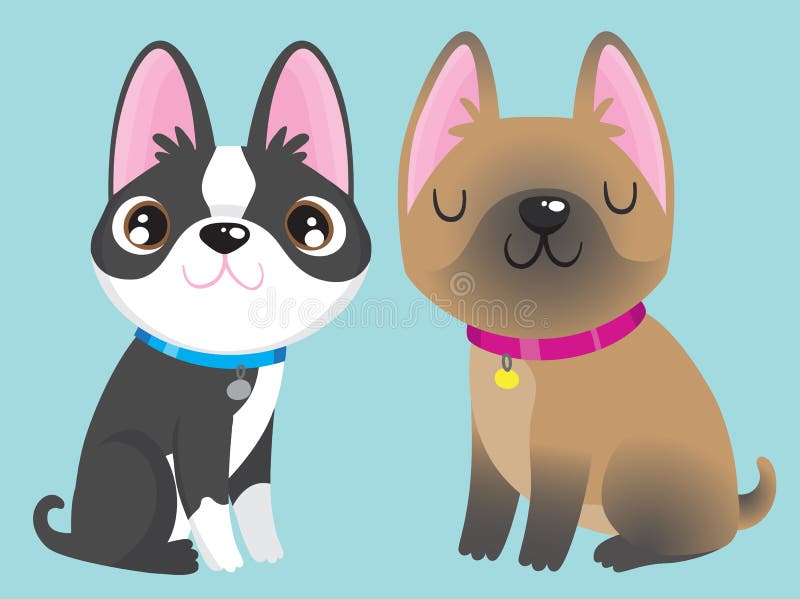 Terrier Bostonês e Buldogue Francês ilustração stock