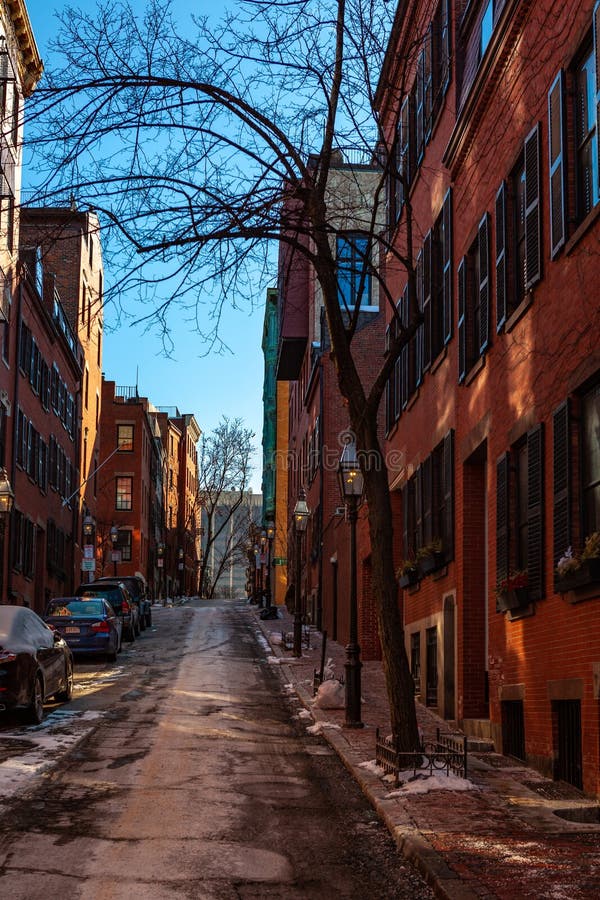 Boston, USA- March 01, 2019: Picturesque Boston Streets with Brick ...