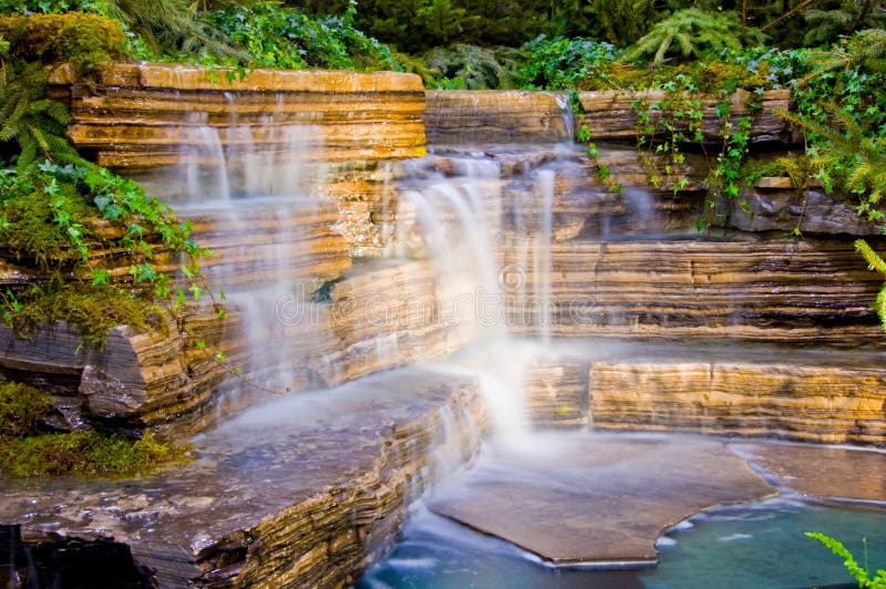 Small man made waterfall at the botanic garden design show. Small man made waterfall at the botanic garden design show