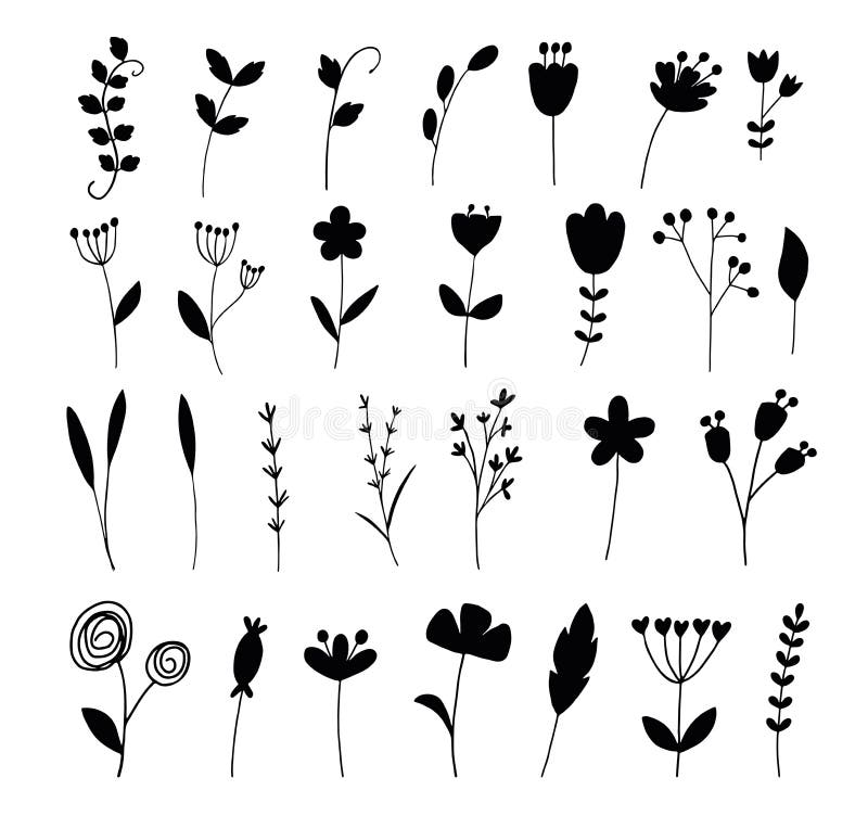 Botanical Floral Flower Element S Set Isolated Vector Silhouette Stock