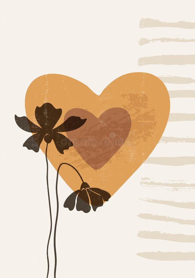 Botanical flower heart print boho minimalist wall art