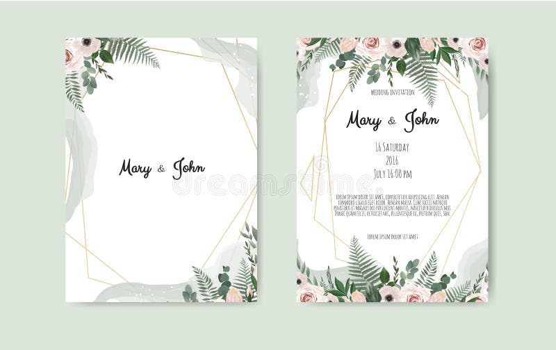 Botanical Wedding Invitation Card Template Design, White and Pink Flowers  on White Background. Stock Vector - Illustration of garden, golden:  139034811