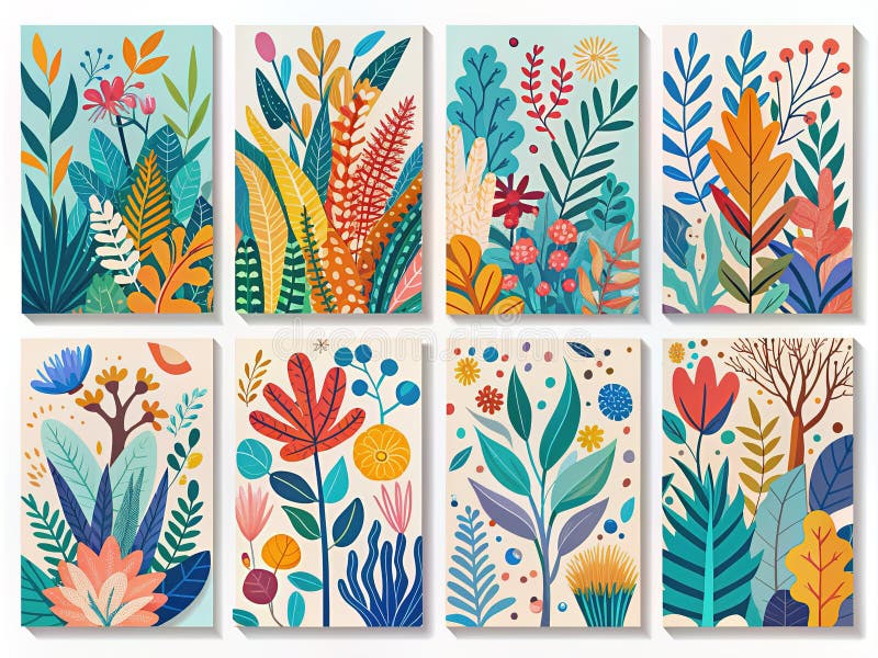 Botanische Plakate Eine Sammlung trendiger abstrakter Kompositionen für moderne Innendekoration lizenzfreie abbildung