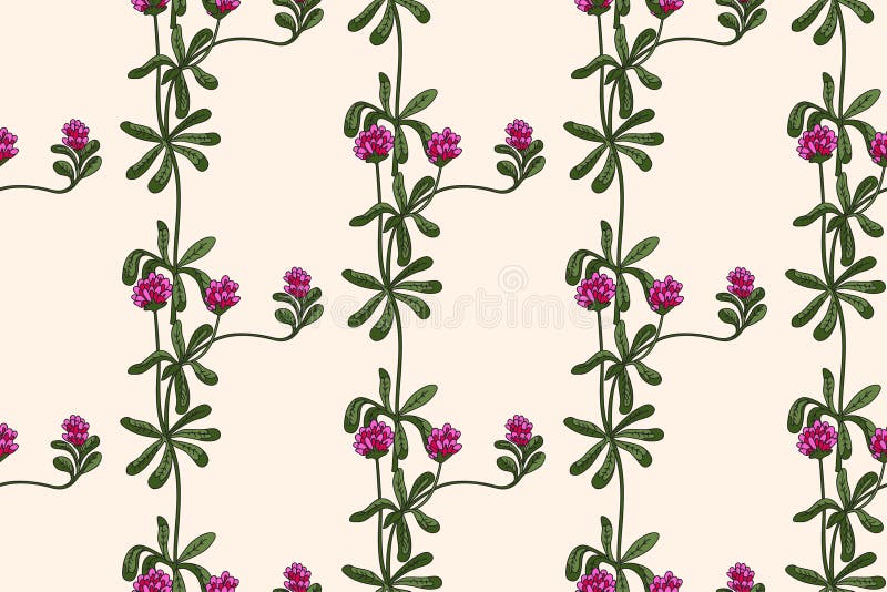 Botaniskt abstrakt, sömlöst mönster med vismblommor VektorillustrationUpprepande retro-flormönster i rosa vektor illustrationer