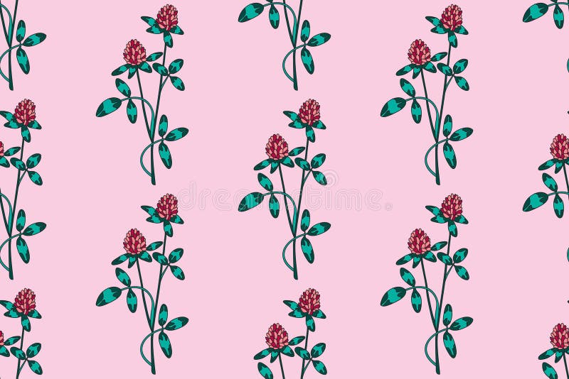 Botaniskt abstrakt, sömlöst mönster med vismblommor VektorillustrationUpprepande retro-flormönster i rosa royaltyfri illustrationer