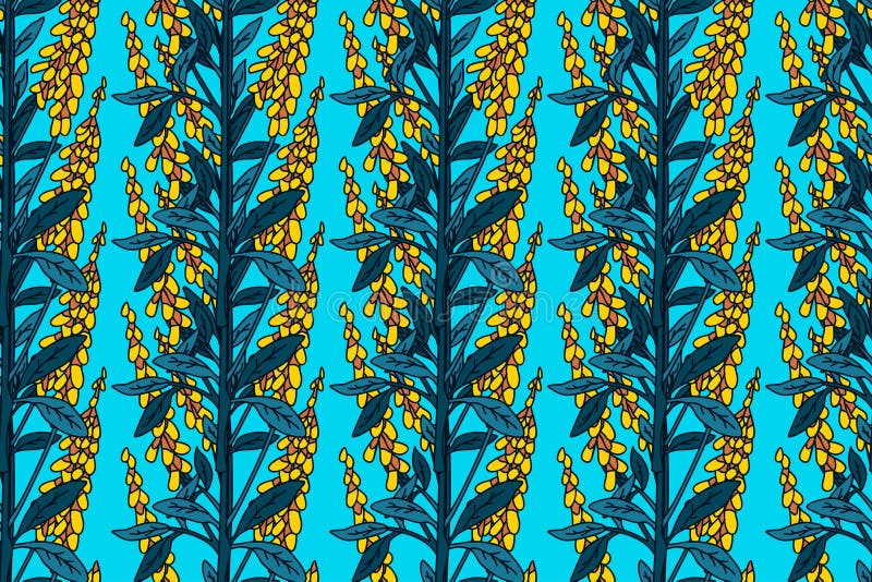 Botaniskt abstrakt, sömlöst mönster med vismblommornas vektorillustration. Repetera reflexmönster i ljusblå färg royaltyfri illustrationer