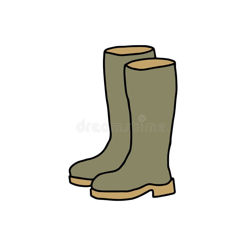 Botas De Goma Vectorial Simple Dibujo a Mano. Zapatos De Lluvia