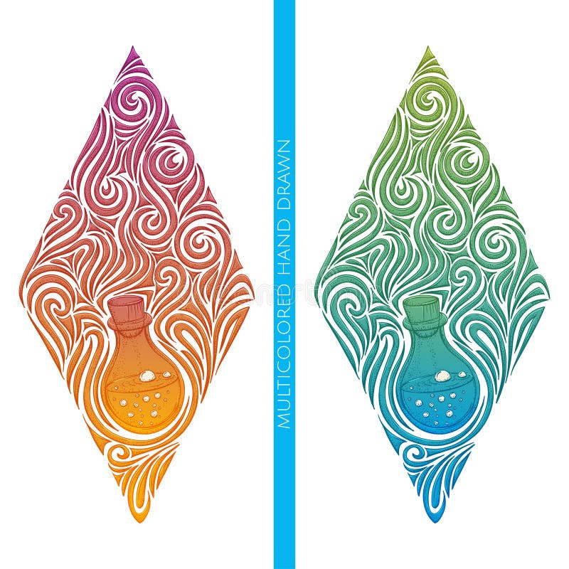 Botella alquímica abstracta multicolora stock de ilustración Botella alquímica abstracta multicolora stock de ilustración