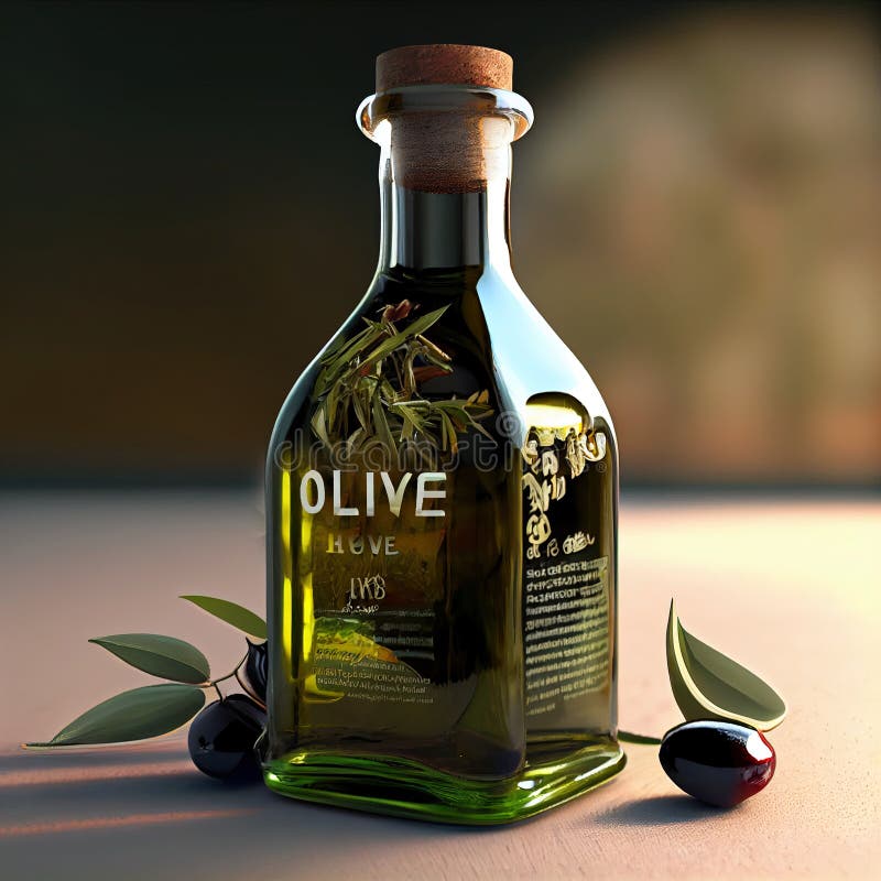Botella de oro líquido de vidrio del mejor aceite de oliva virgen extra producido inteligencia artificial ai
