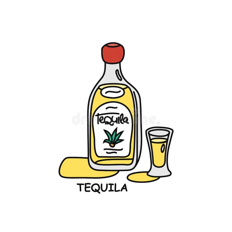 Botella De Tequila E Icono Del Contorno De Vidrio Sobre Fondo Blanco.  Diseño Gráfico De Dibujos Animados De Color. Estilo Doodle. Ilustración del  Vector - Ilustración de fondo, completo: 205496686