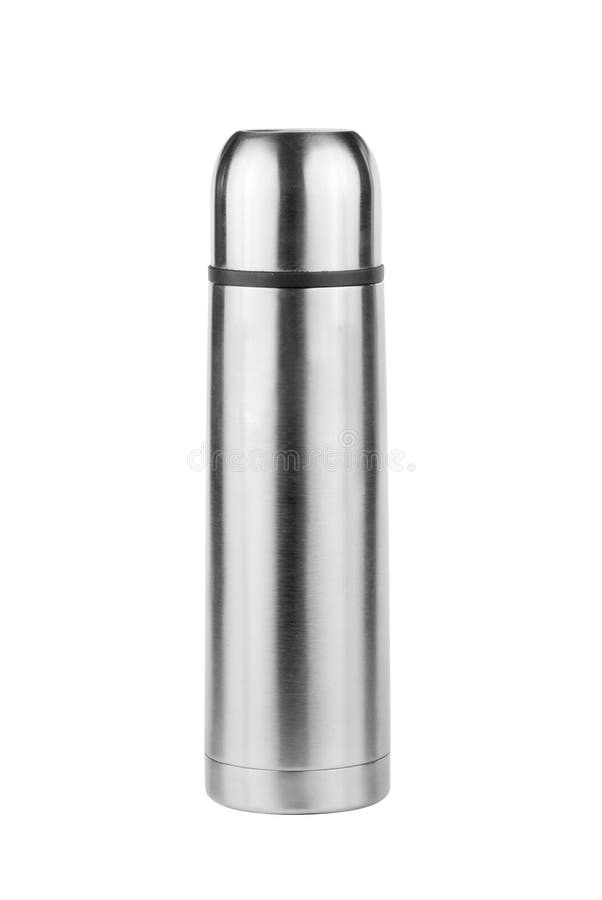 Botella de thermos inoxidable aislada sobre blanco fotos de archivo Botella de thermos inoxidable aislada sobre blanco fotos de archivo