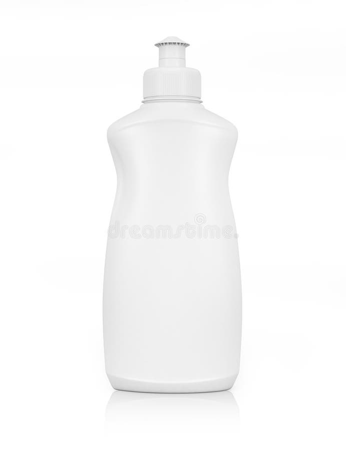 Botella plástica blanca para el detergente para ropa líquido o el AG de limpieza imagenes de archivo Botella plástica blanca para el detergente para ropa líquido o el AG de limpieza imagenes de archivo