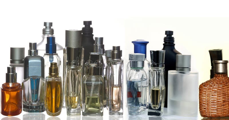 Botellas del perfume y de la fragancia en panoama fotografía de archivo Botellas del perfume y de la fragancia en panoama fotografía de archivo