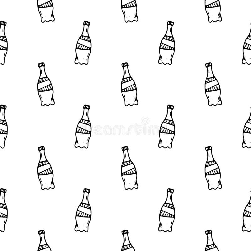 Botellas exhaustas de la mano inconsútil del modelo Bosquejo del negro del garabato Muestra S ilustración del vector Botellas exhaustas de la mano inconsútil del modelo Bosquejo del negro del garabato Muestra S ilustración del vector