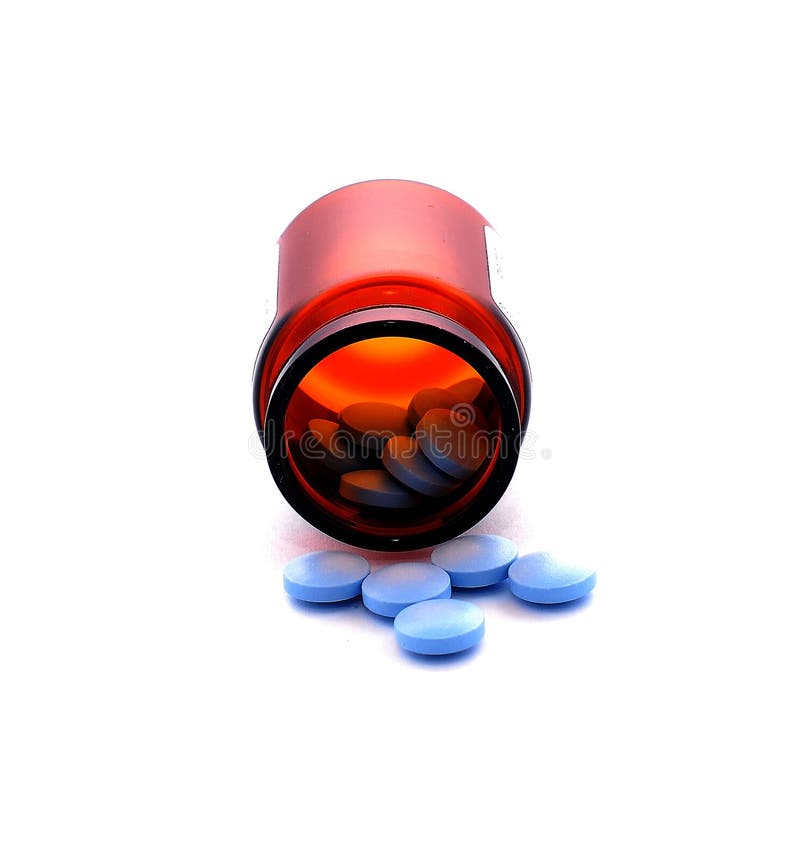 Botle with blue pills