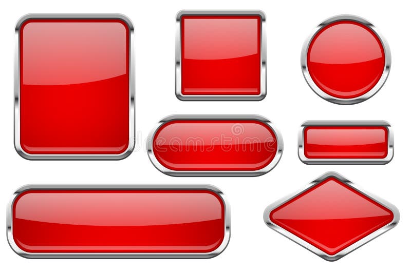 Botones de cristal rojos con el marco del cromo Sistema coloreado de iconos brillantes del web 3d libre illustration