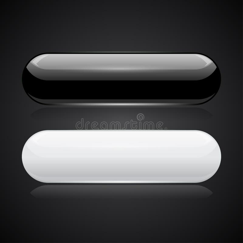 Botones ovales blancos y negros iconos brillantes 3d en fondo negro libre illustration Botones ovales blancos y negros iconos brillantes 3d en fondo negro libre illustration