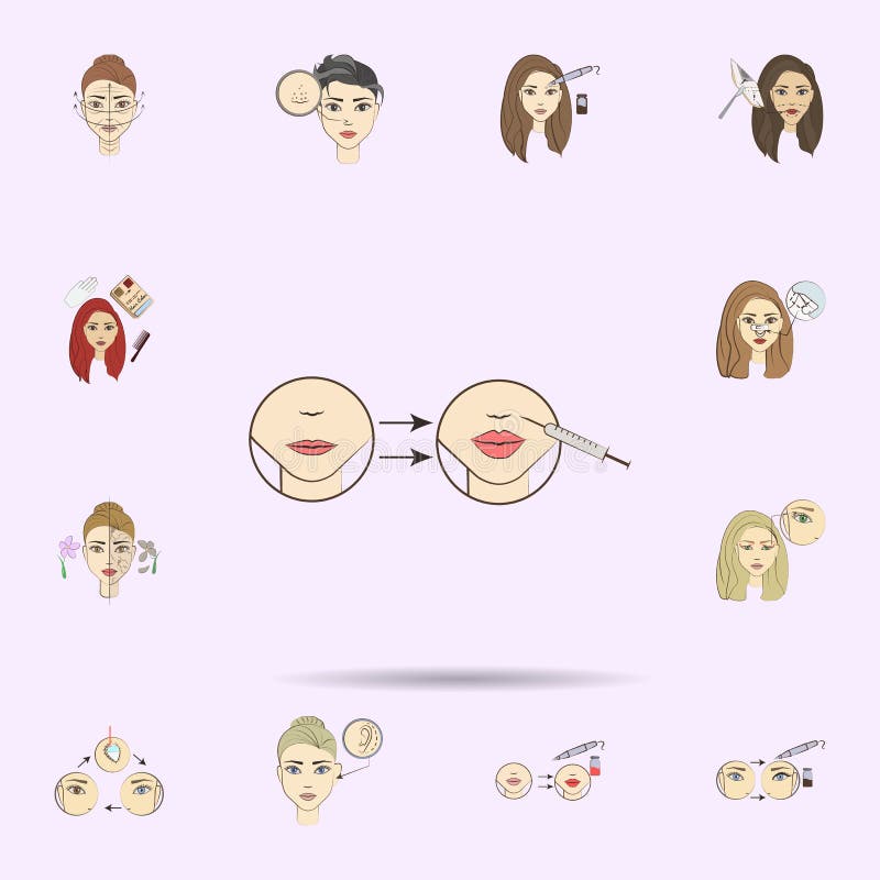 botox de l?vre avant et apr?s l'ic?ne color?e Beaut?, ensemble universel d'ic?nes anti-vieillissement pour le Web et mobile illustration libre de droits botox de l?vre avant et apr?s l'ic?ne color?e Beaut?, ensemble universel d'ic?nes anti-vieillissement pour le Web et mobile illustration libre de droits
