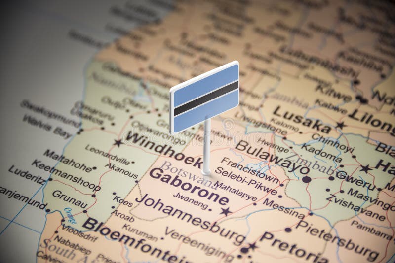 Botswana marked with a flag on the map. Botswana political map stock images, royalty-free photos and pictures