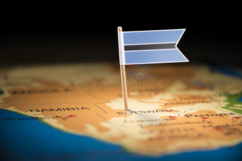 Botswana marked with a flag on the map. Botswana political map stock images, royalty-free photos and pictures