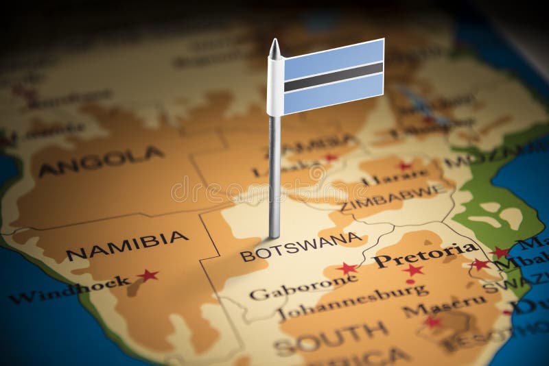 Botswana marked with a flag on the map. Botswana political map stock images, royalty-free photos and pictures