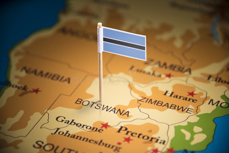 Botswana marked with a flag on the map. Botswana political map stock images, royalty-free photos and pictures