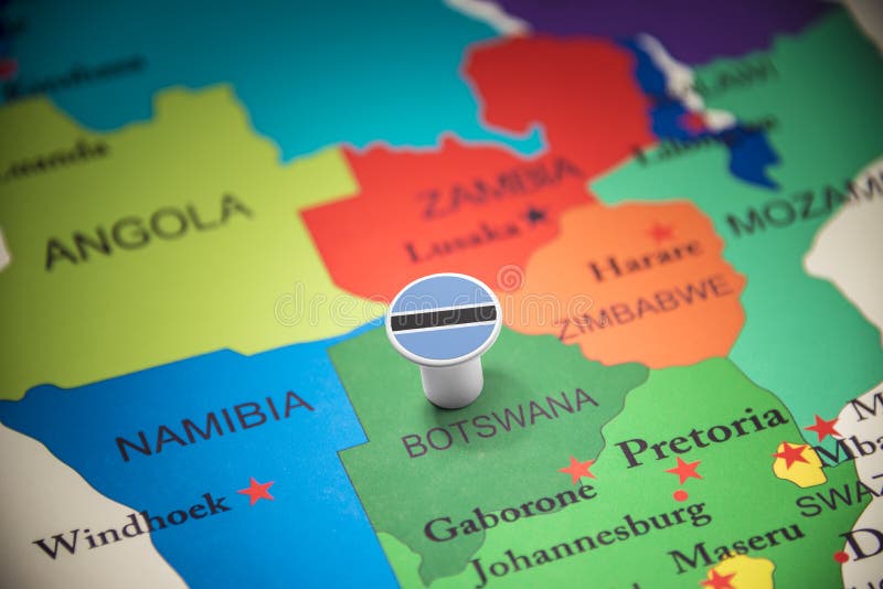 Botswana marked with a flag on the map. Botswana political map stock images, royalty-free photos and pictures