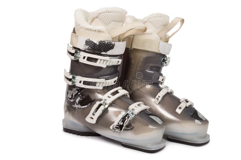 Bottes de ski d'isolement sur le fond blanc images libres de droits Bottes de ski d'isolement sur le fond blanc images libres de droits