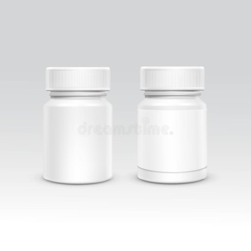 Bottiglia in bianco di imballaggio di plastica con il cappuccio per il vettore delle pillole su fondo