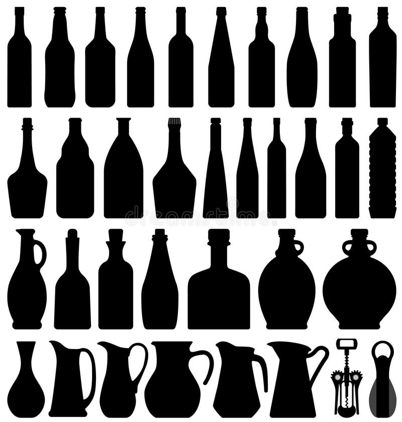 A set of wine beer bottle in silhouette. A set of wine beer bottle in silhouette.