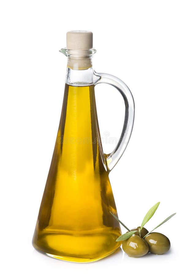 Bottiglia di olio d'oliva extra ed olive verdi su fondo bianco fotografie stock libere da diritti Bottiglia di olio d'oliva extra ed olive verdi su fondo bianco fotografie stock libere da diritti
