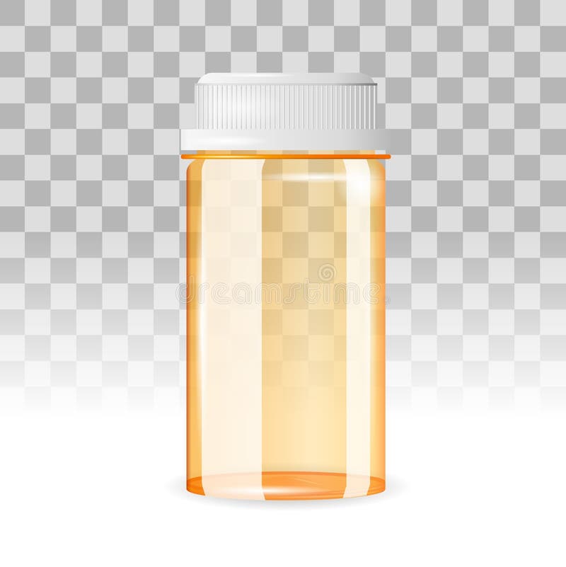 Bottiglia di pillola chiusa e vuota sui precedenti trasparenti Illustrazione realistica di vettore