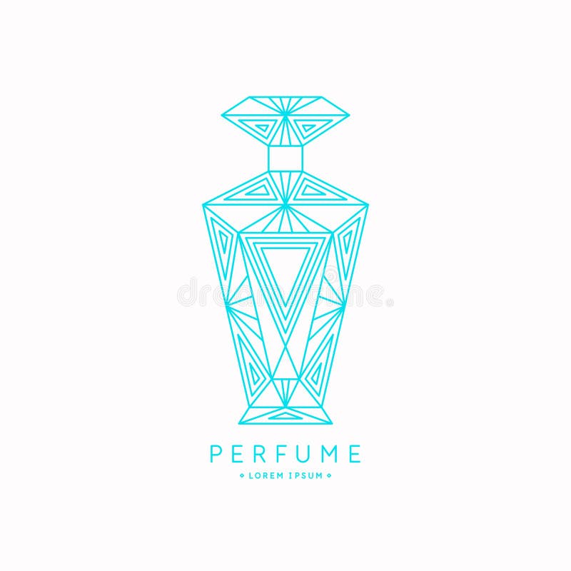 Bottiglia di profumo Profumo di immagine lineare su monogramma. Bottiglia di profumo Illustrazione vettoriale Profumo di immagine lineare su monogramma