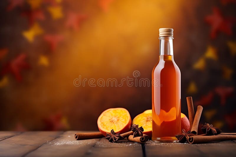 Bottiglia di sidro di mele con cannella bacchetta frutta salutare royalty illustrazione gratis