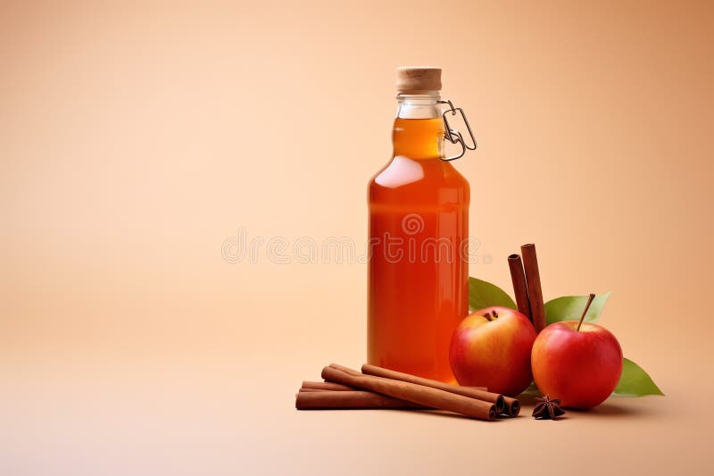 Bottiglia di sidro di mele con cannella bacchetta frutta salutare illustrazione vettoriale
