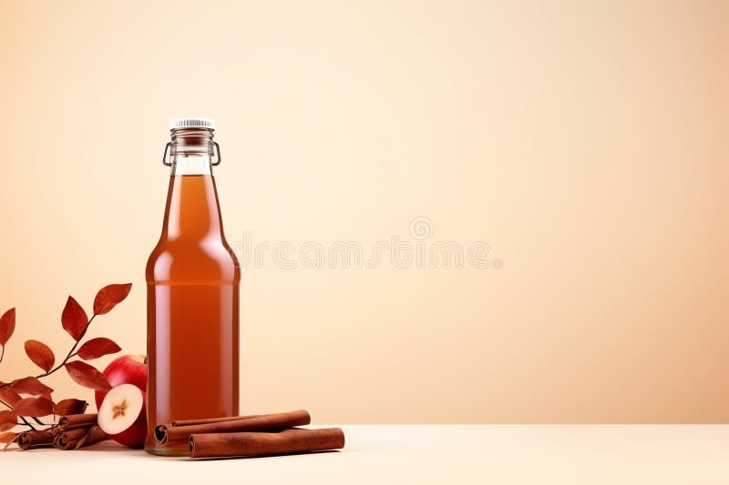 Bottiglia di sidro di mele con cannella bacchetta frutta salutare royalty illustrazione gratis