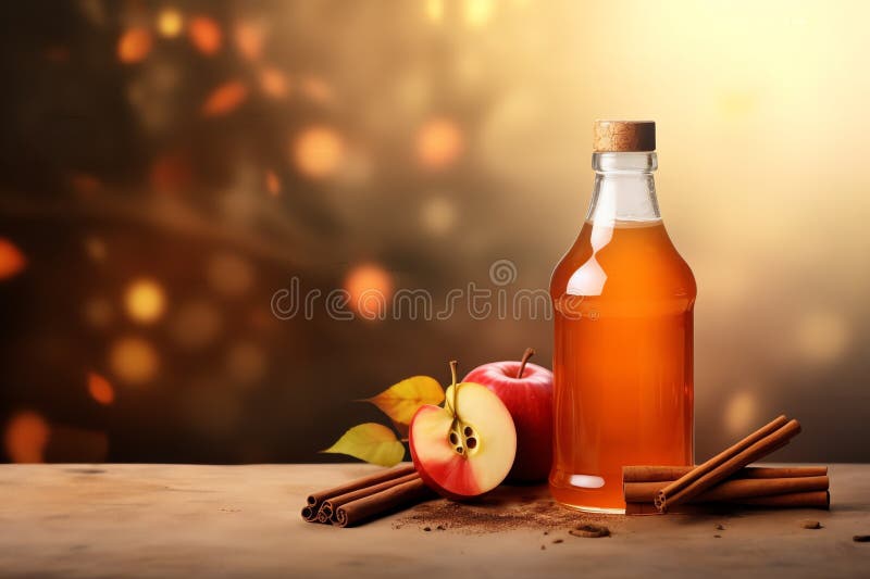 Bottiglia di sidro di mele con cannella bacchetta frutta salutare illustrazione di stock