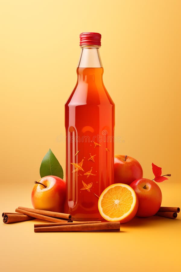 Bottiglia di sidro di mele con cannella bacchetta frutta salutare royalty illustrazione gratis